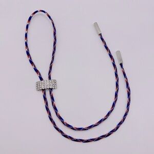 VINTAGE Silver-Tone Crystal & Paracord Bolo Tie